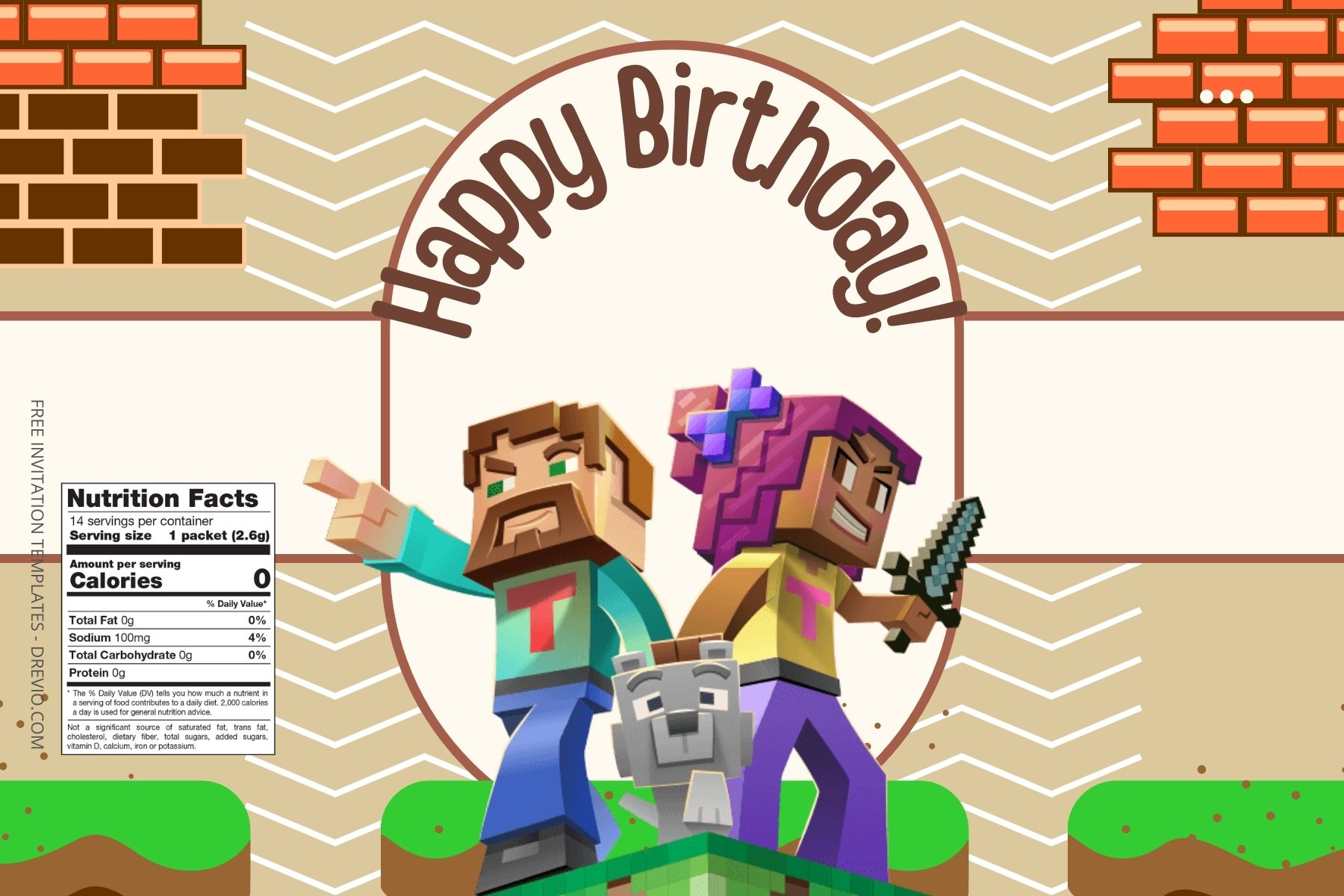 (Free Editable) Minecraft Canva Birthday Water Bottle Labels Two