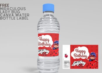 (Free Editable) Miraculous Ladybug Canva Water Bottle Labels