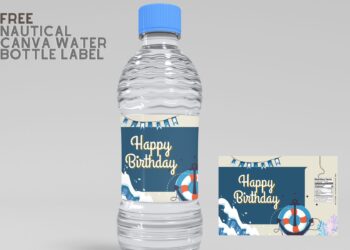 (Free Editable) Nautical Themes Canva Birthday Water Bottle Labels