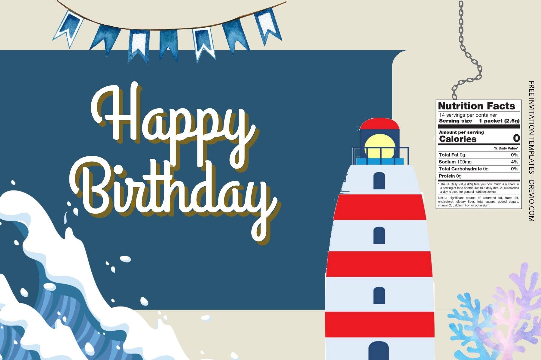 (Free Editable) Nautical Themes Canva Birthday Water Bottle Labels Five