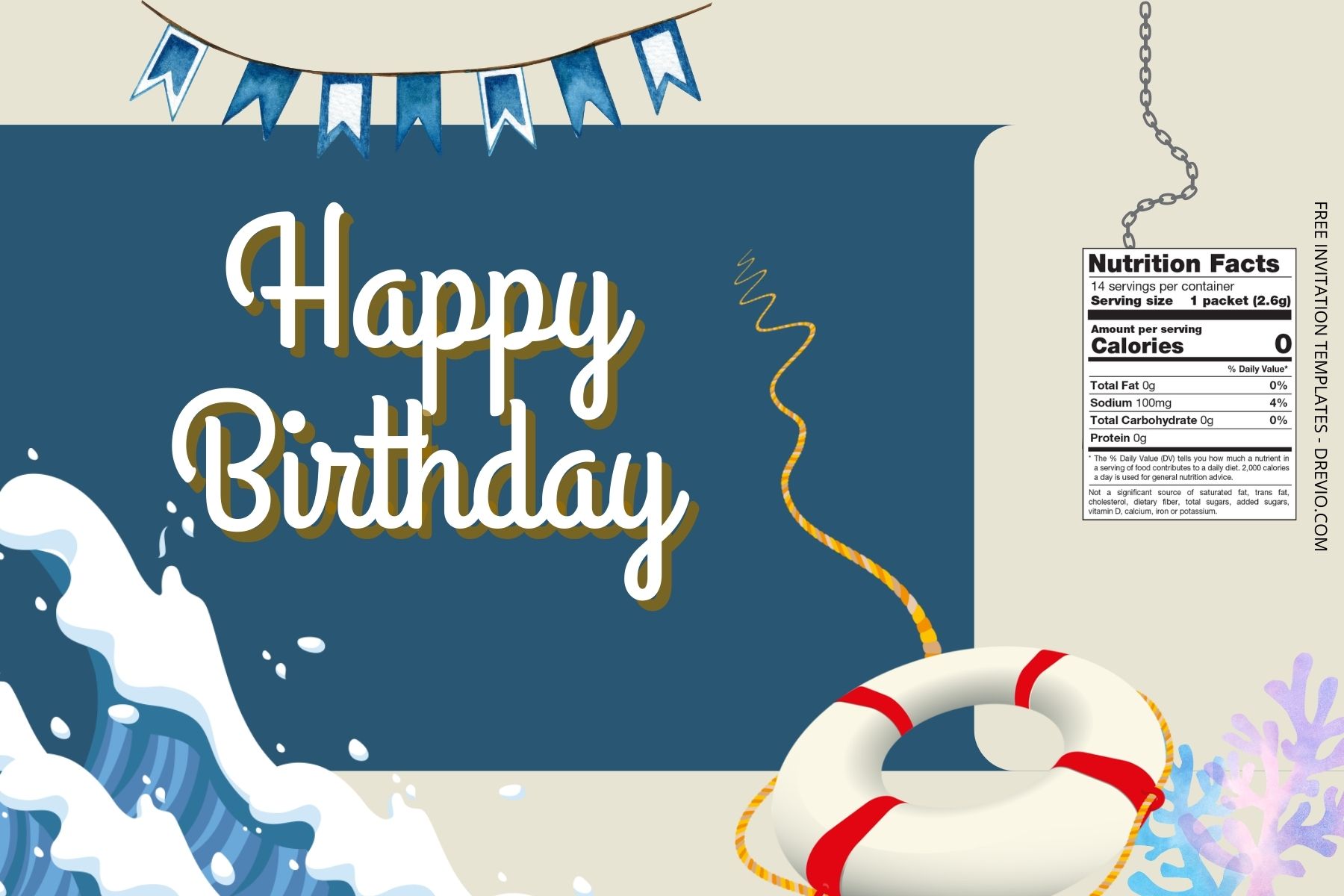 (Free Editable) Nautical Themes Canva Birthday Water Bottle Labels Four