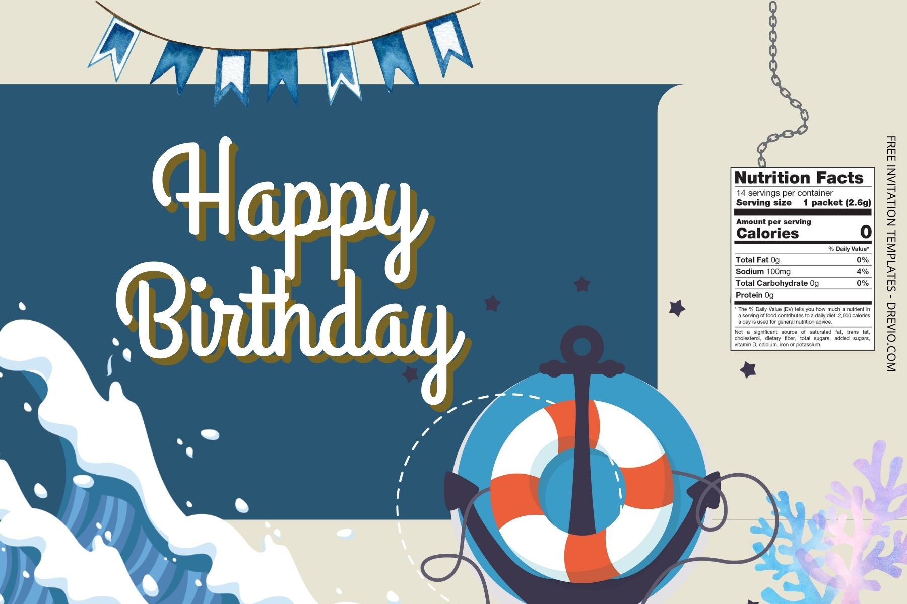 (Free Editable) Nautical Themes Canva Birthday Water Bottle Labels One