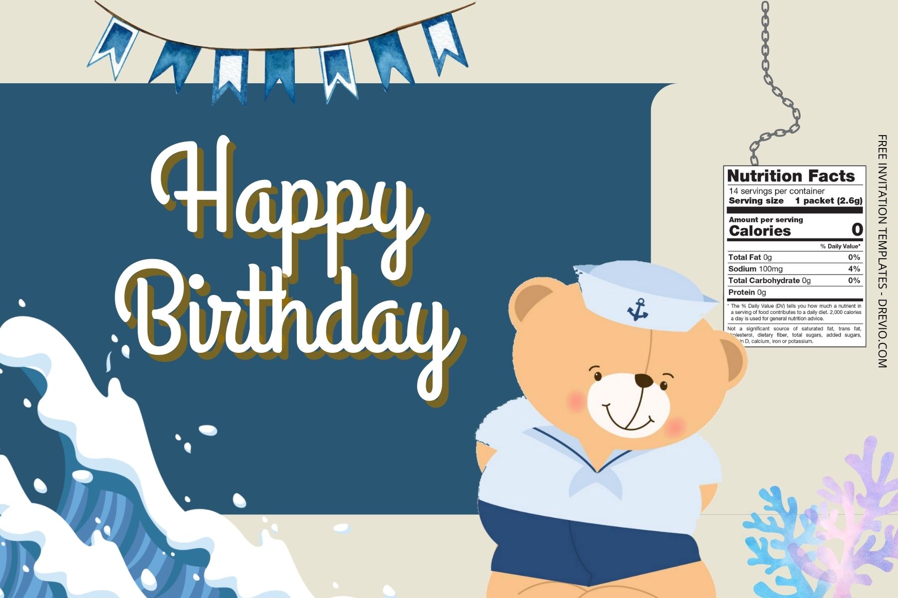 (Free Editable) Nautical Themes Canva Birthday Water Bottle Labels Six