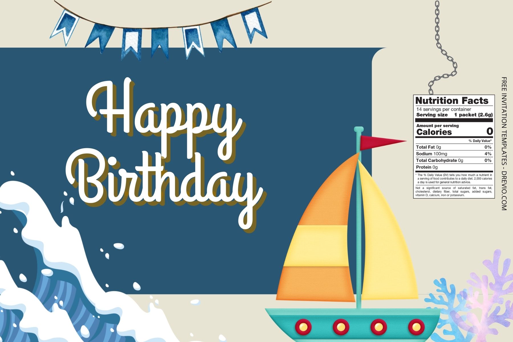 (Free Editable) Nautical Themes Canva Birthday Water Bottle Labels Three