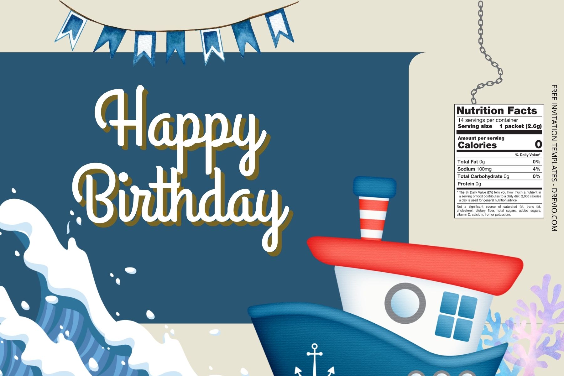 (Free Editable) Nautical Themes Canva Birthday Water Bottle Labels Two