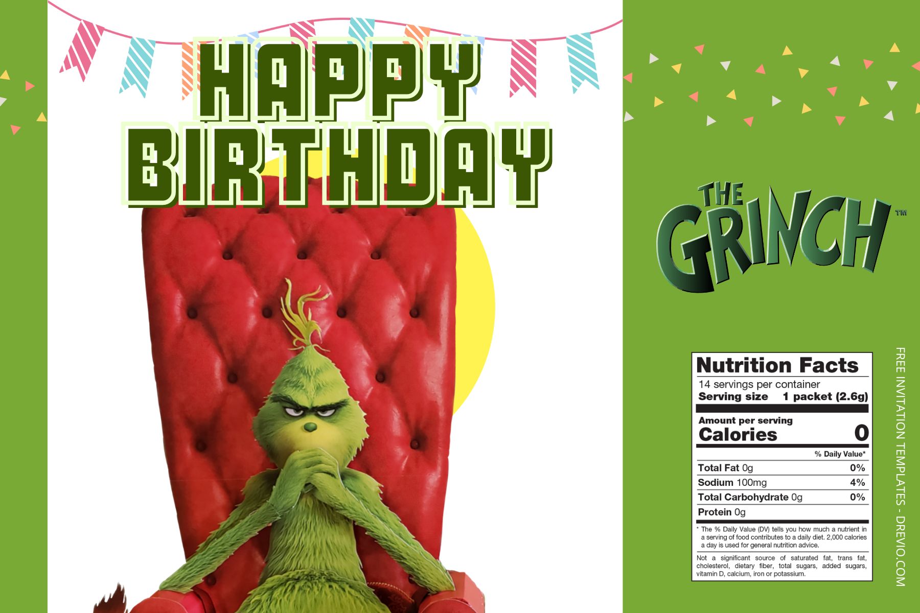 (Free Editable) The Grinch Canva Birthday Water Bottle Labels FIve