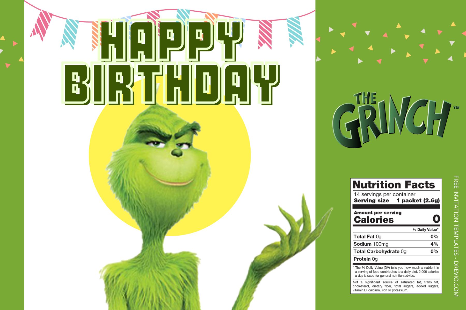 (Free Editable) The Grinch Canva Birthday Water Bottle Labels Four