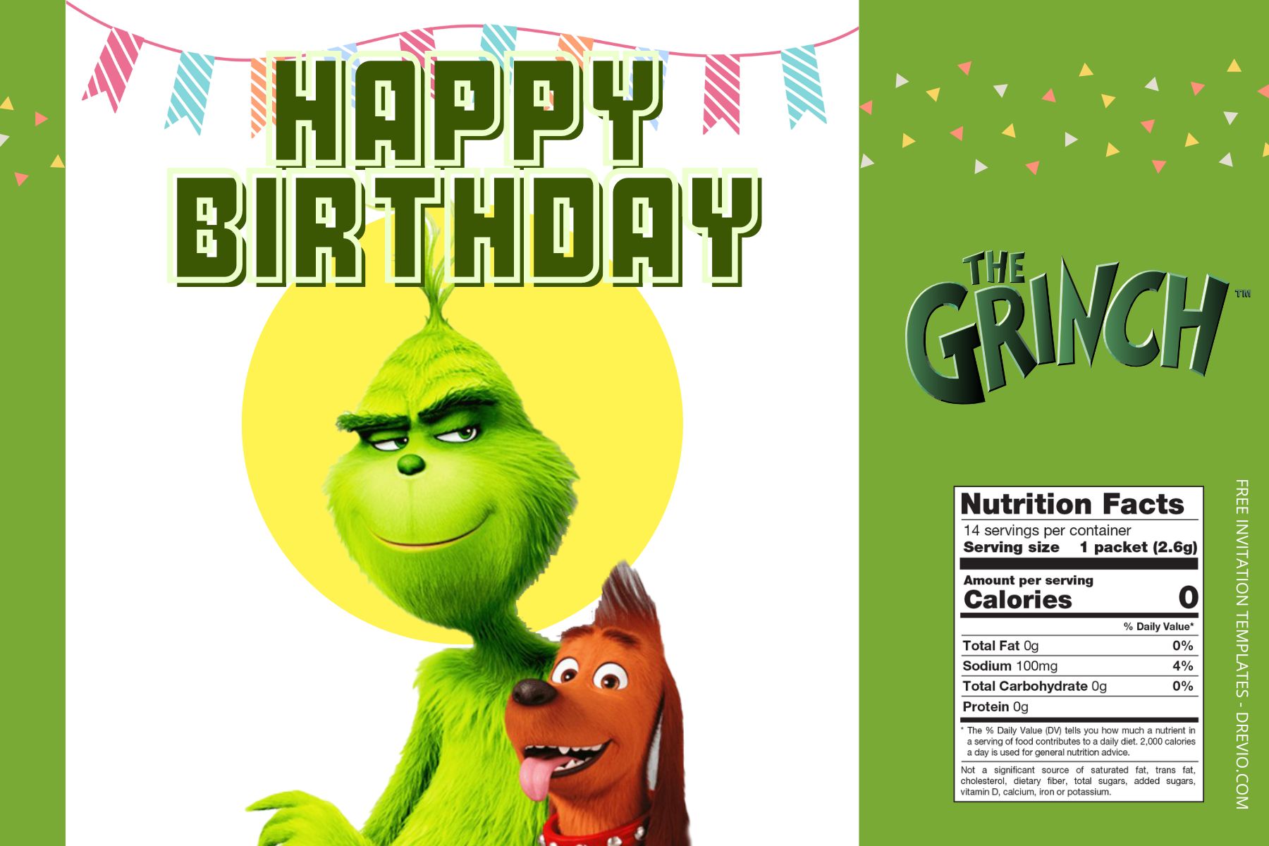 (Free Editable) The Grinch Canva Birthday Water Bottle Labels One