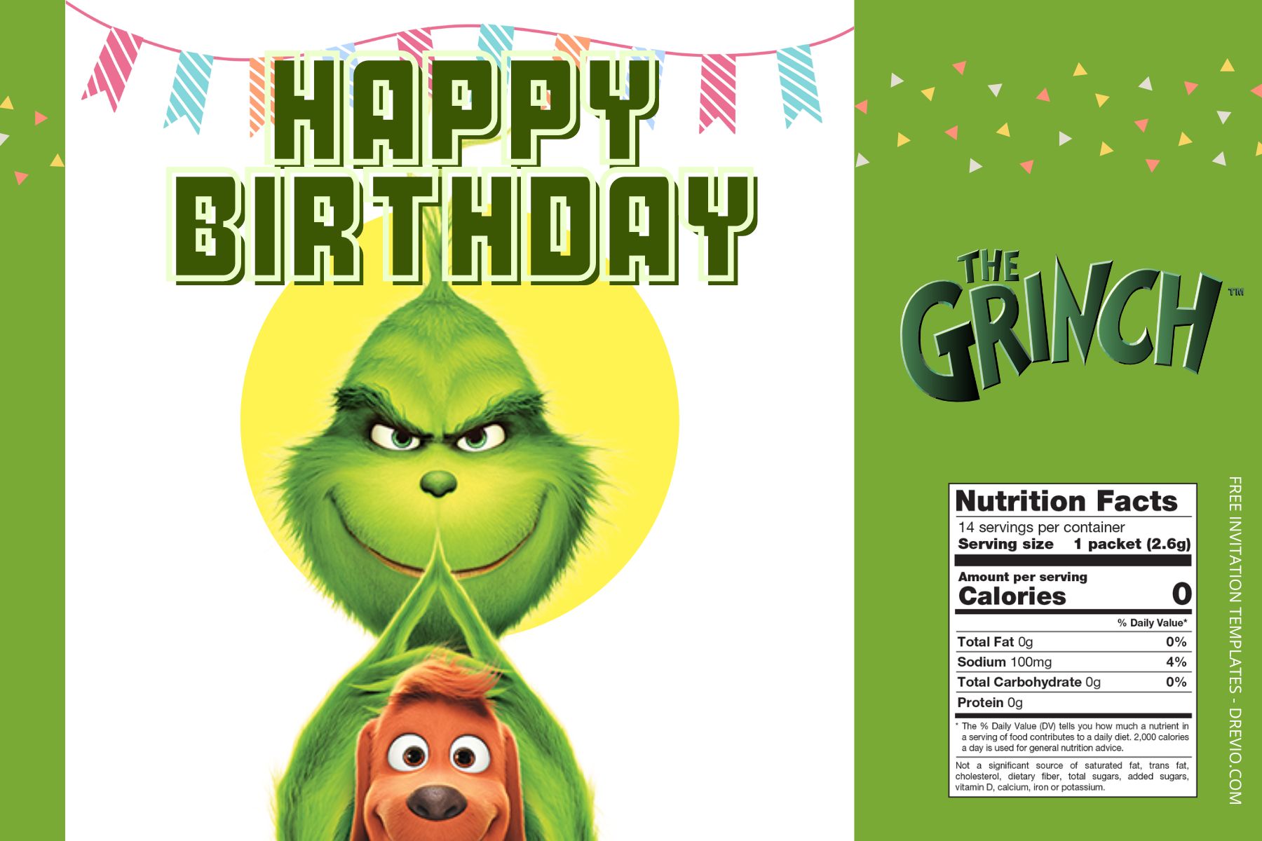 (Free Editable) The Grinch Canva Birthday Water Bottle Labels Six