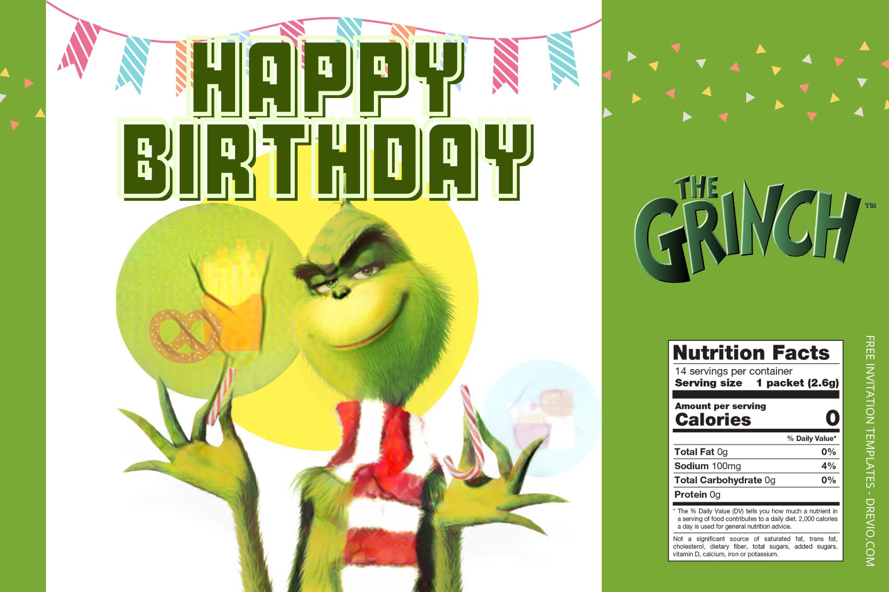 (Free Editable) The Grinch Canva Birthday Water Bottle Labels Three