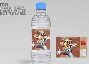 (Free Editable) Tom & Jerry Canva Birthday Water Bottle Labels