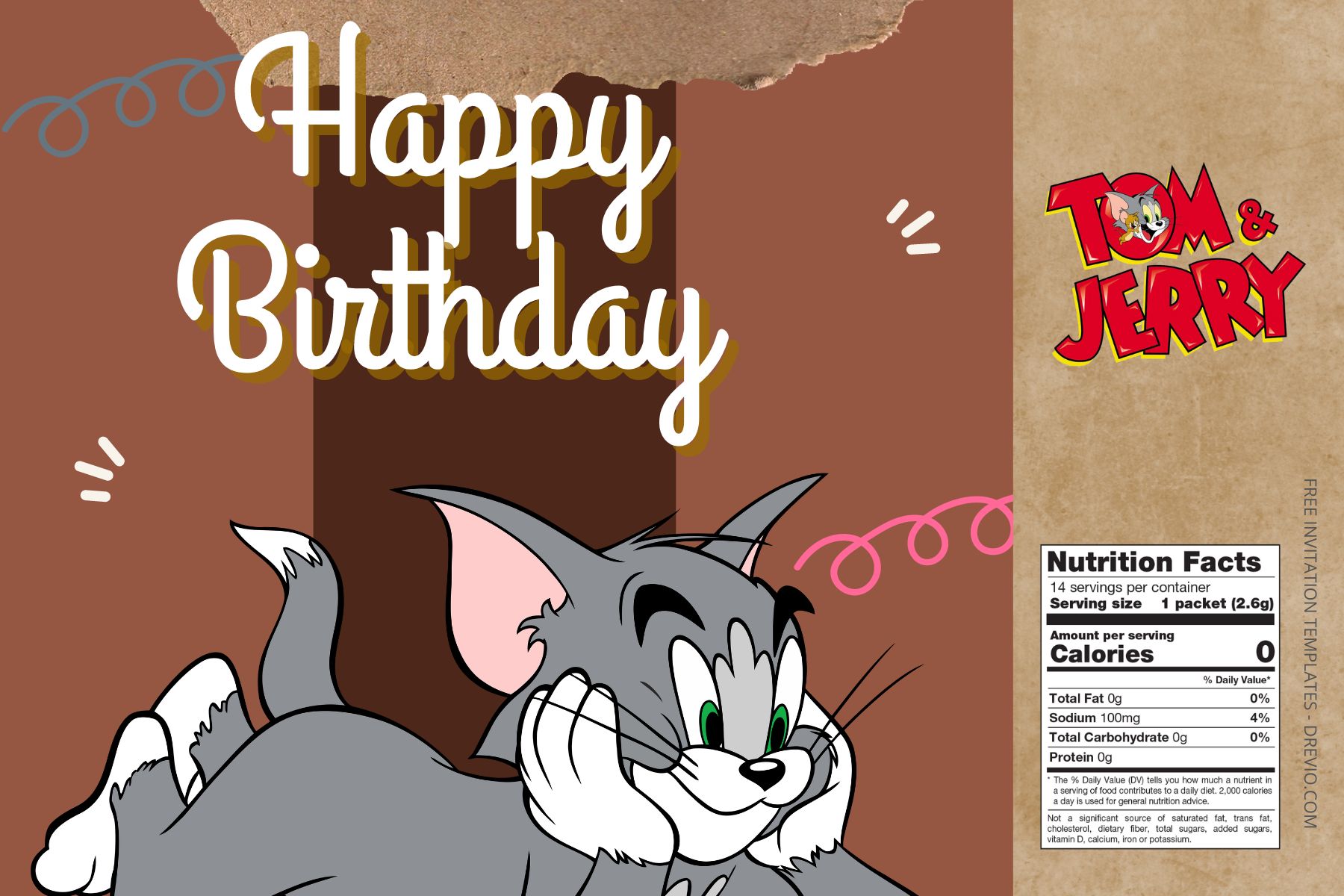 (Free Editable) Tom & Jerry Canva Birthday Water Bottle Labels Eight