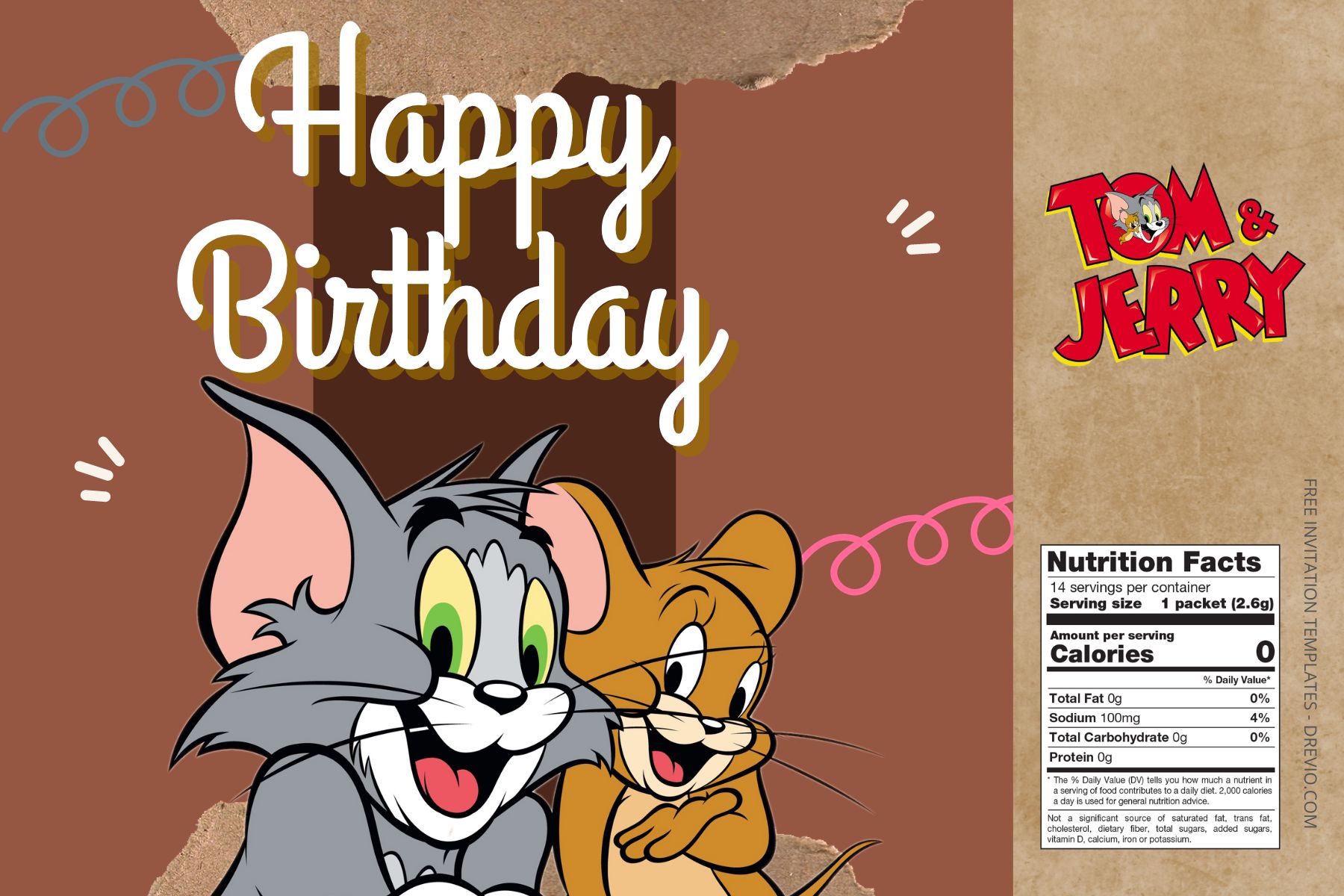 (Free Editable) Tom & Jerry Canva Birthday Water Bottle Labels FIve