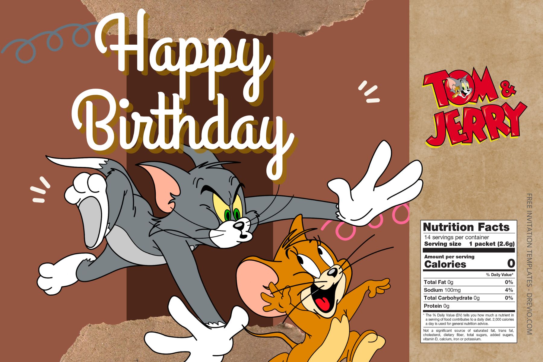 (Free Editable) Tom & Jerry Canva Birthday Water Bottle Labels Seven