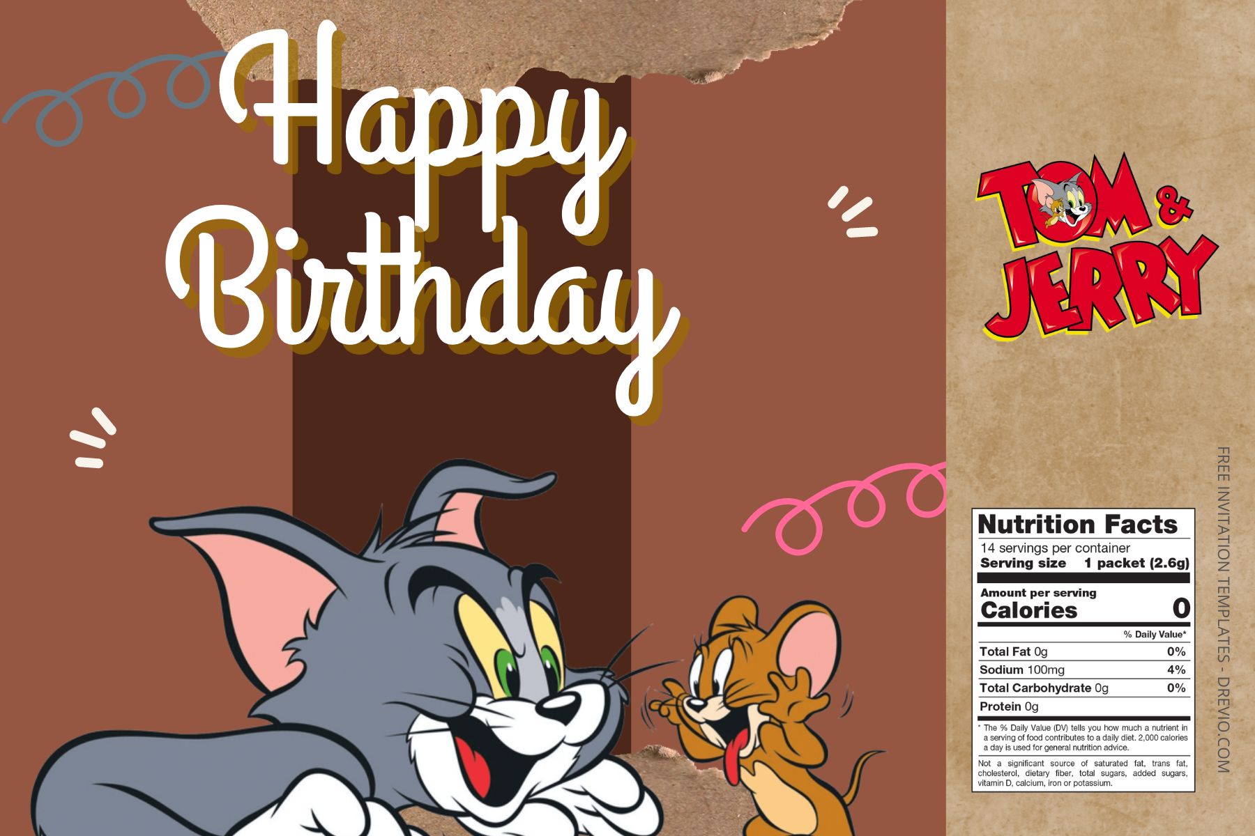 (Free Editable) Tom & Jerry Canva Birthday Water Bottle Labels SIx