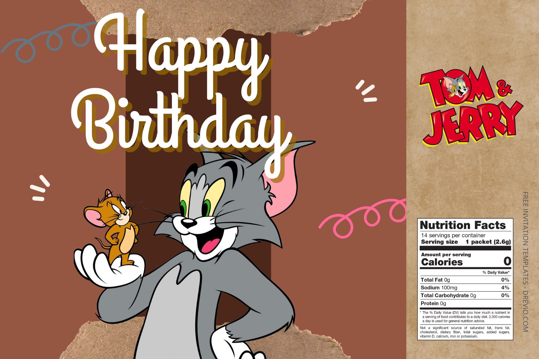 (Free Editable) Tom & Jerry Canva Birthday Water Bottle Labels Three