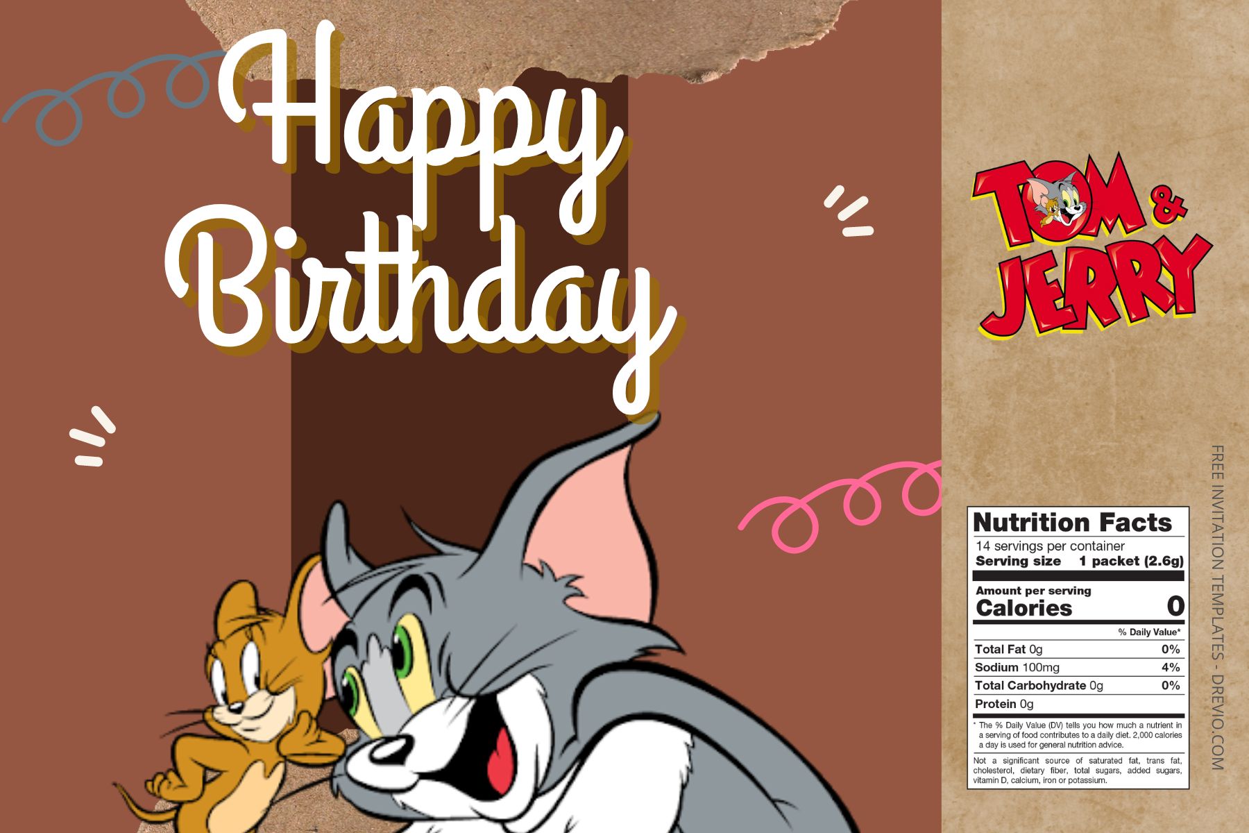 (Free Editable) Tom & Jerry Canva Birthday Water Bottle Labels Two