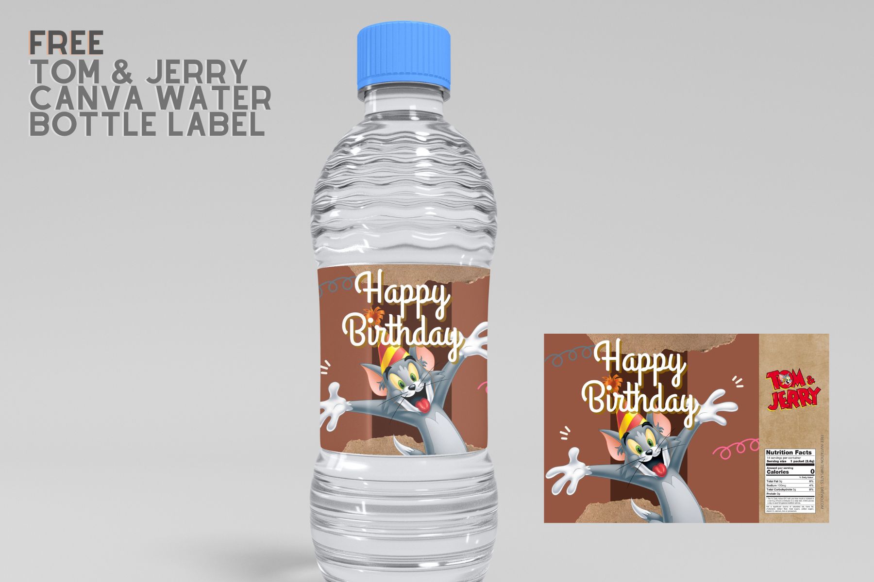 (Free Editable) Tom & Jerry Canva Birthday Water Bottle Labels