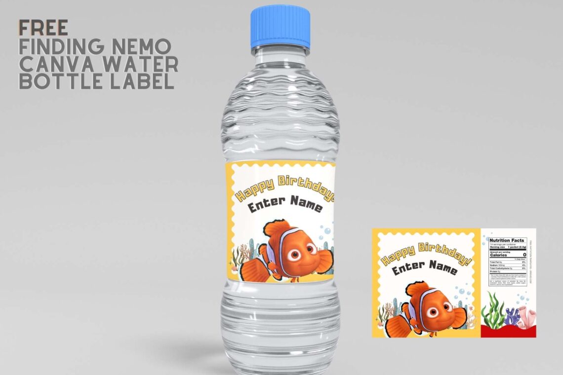 (Free) Finding Nemo Canva Birthday Water Bottle Labels | Download ...