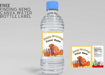 (Free) Finding Nemo Canva Birthday Water Bottle Labels