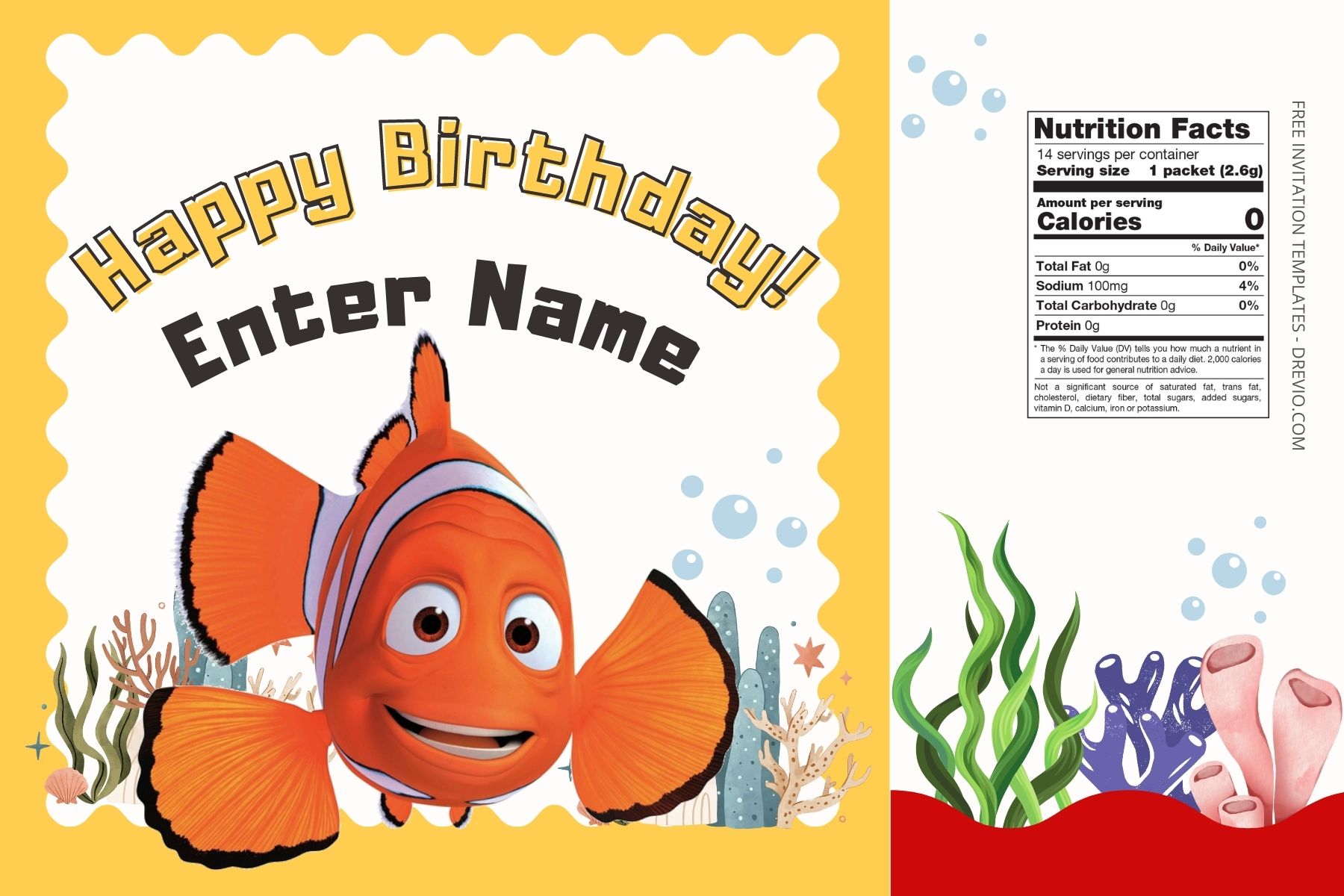 (Free) Finding Nemo Canva Birthday Water Bottle Labels Five