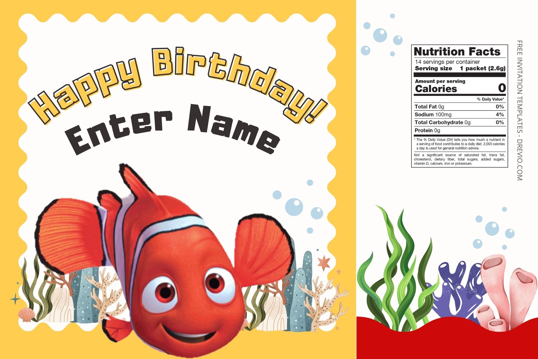 (Free) Finding Nemo Canva Birthday Water Bottle Labels Four