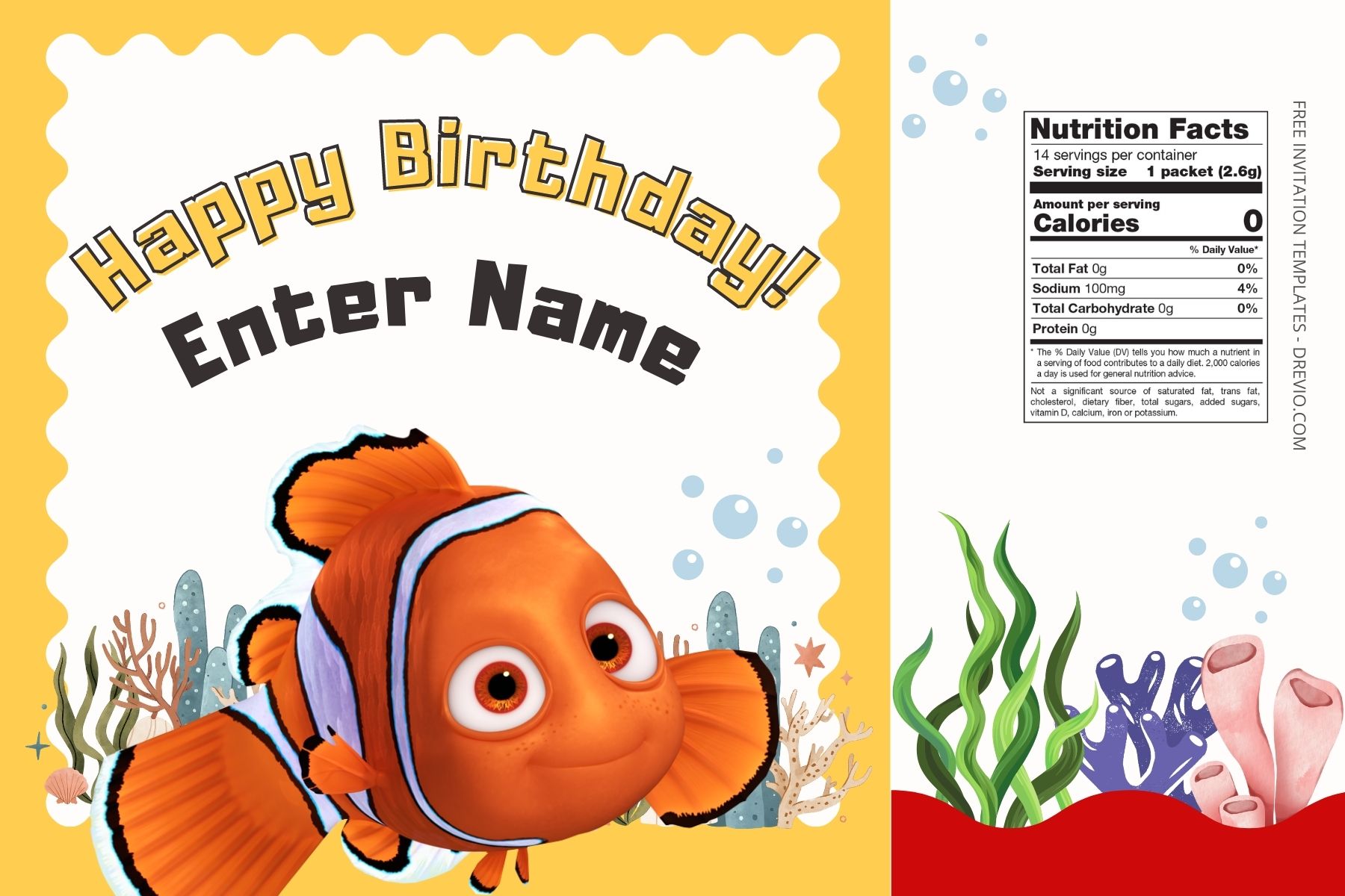 (Free) Finding Nemo Canva Birthday Water Bottle Labels One