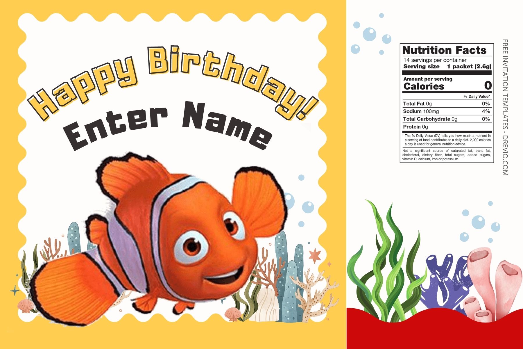 (Free) Finding Nemo Canva Birthday Water Bottle Labels Six
