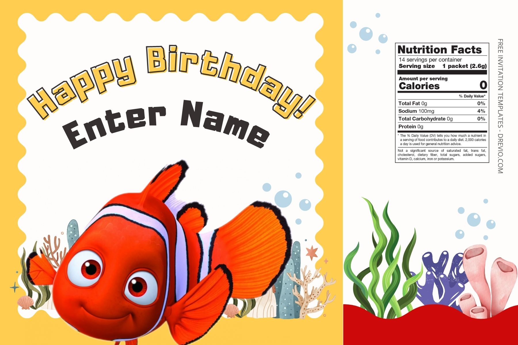 (Free) Finding Nemo Canva Birthday Water Bottle Labels Three