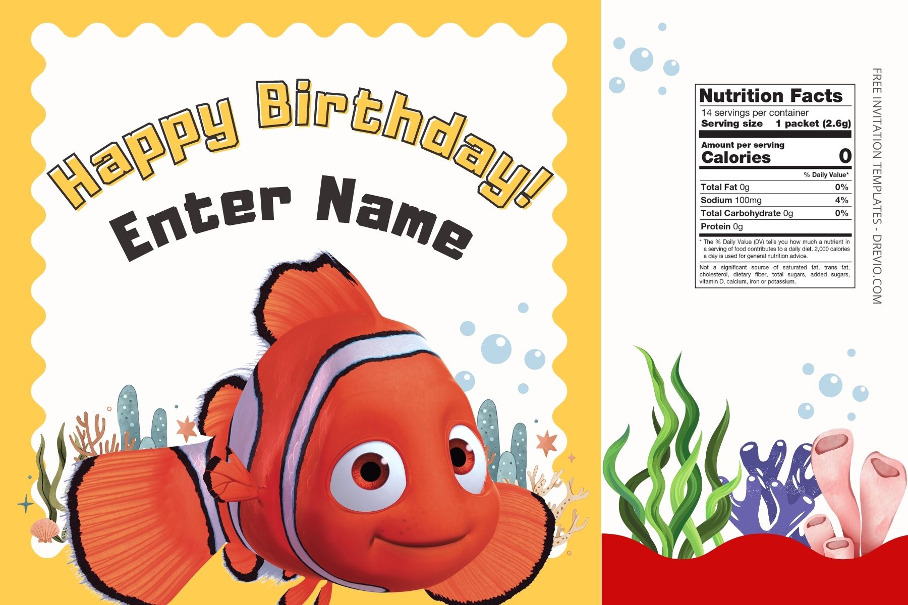 (Free) Finding Nemo Canva Birthday Water Bottle Labels Two