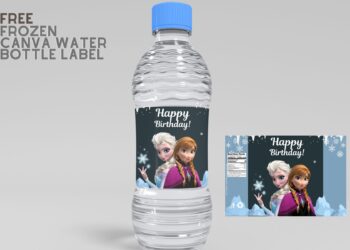 (Free) Frozen Canva Birthday Water Bottle Labels