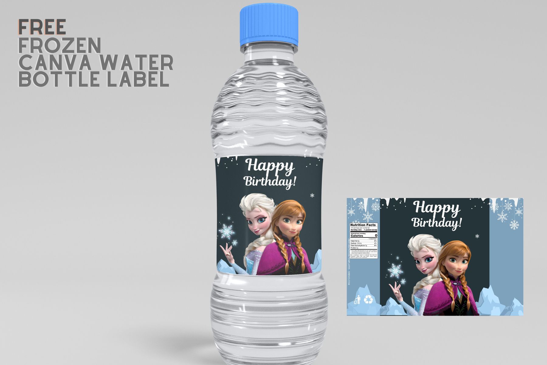 (Free) Frozen Canva Birthday Water Bottle Labels