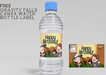 (Free) Gravity Falls Canva Birthday Water Bottle Labels