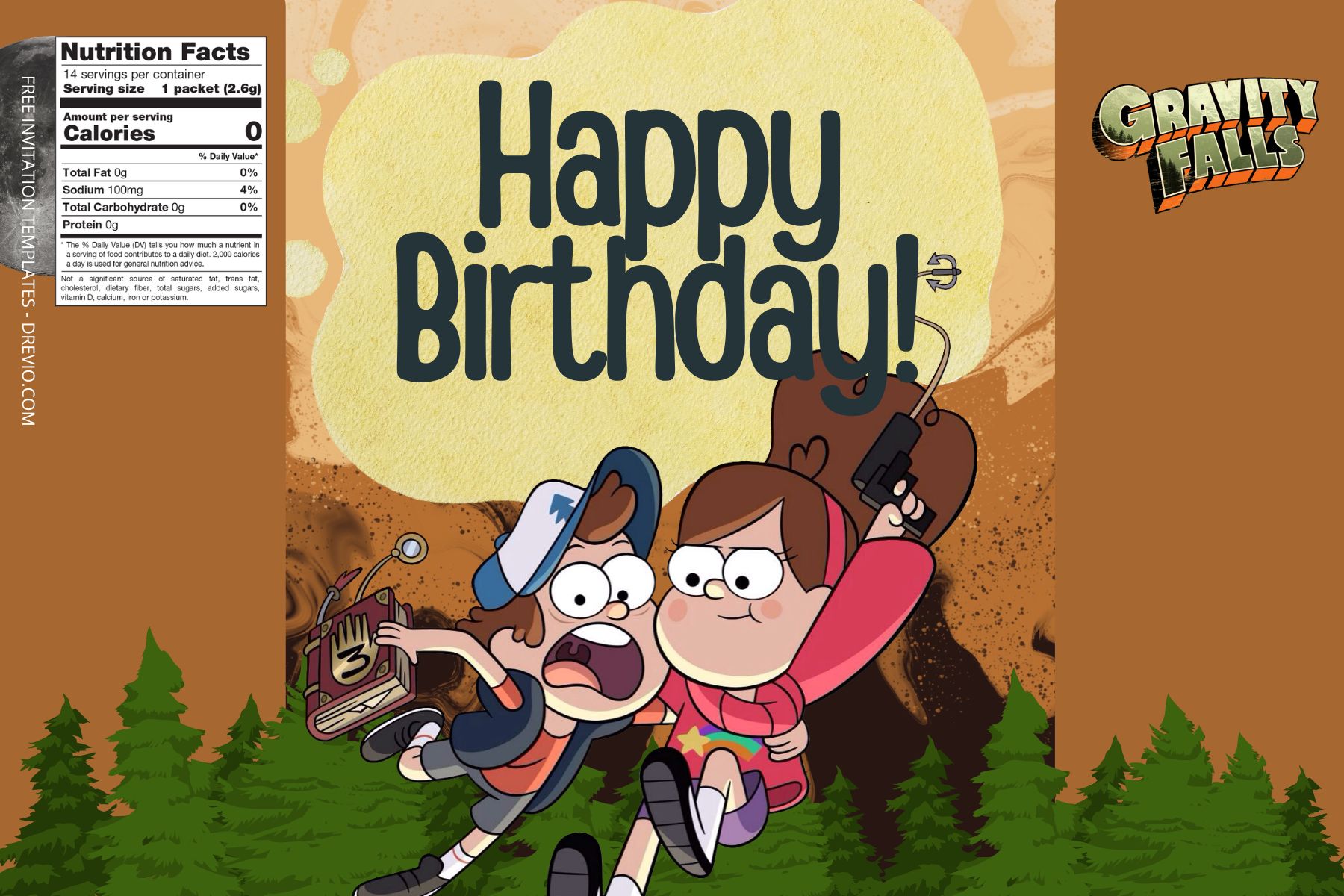 (Free) Gravity Falls Canva Birthday Water Bottle Labels FIve