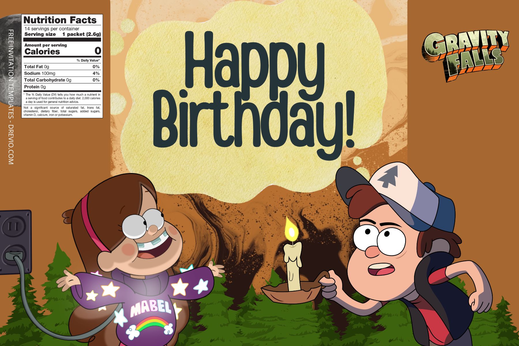 (Free) Gravity Falls Canva Birthday Water Bottle Labels Four