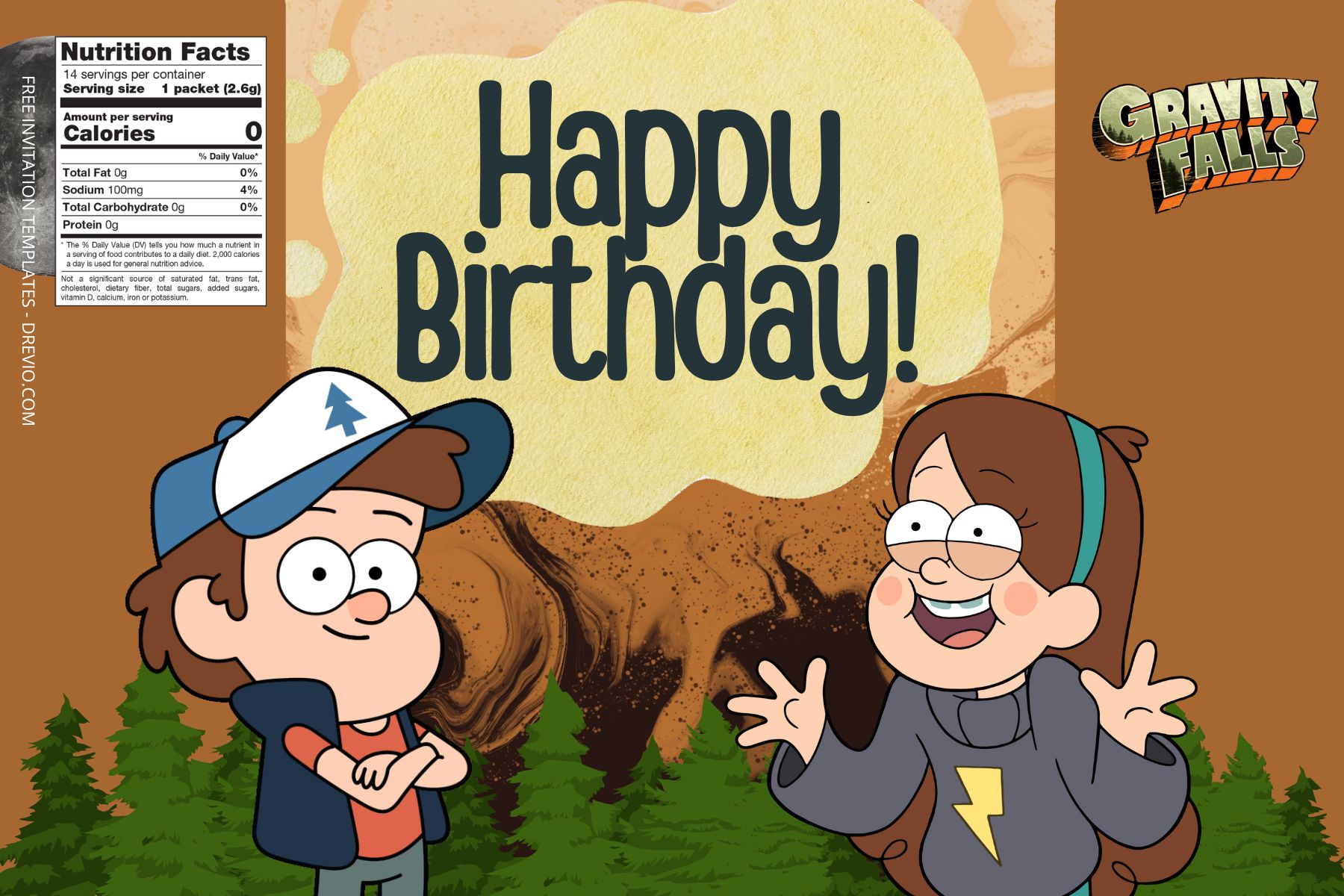 (Free) Gravity Falls Canva Birthday Water Bottle Labels One