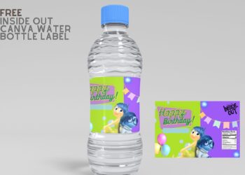 (Free) Inside Out Canva Birthday Water Bottle Labels