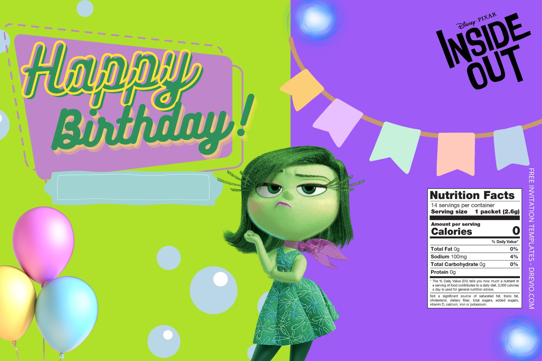 (Free) Inside Out Canva Birthday Water Bottle Labels Five