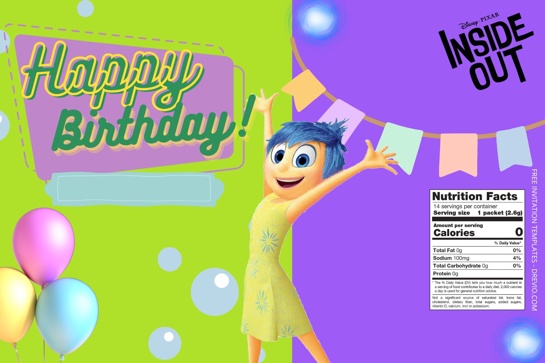 (Free) Inside Out Canva Birthday Water Bottle Labels Four