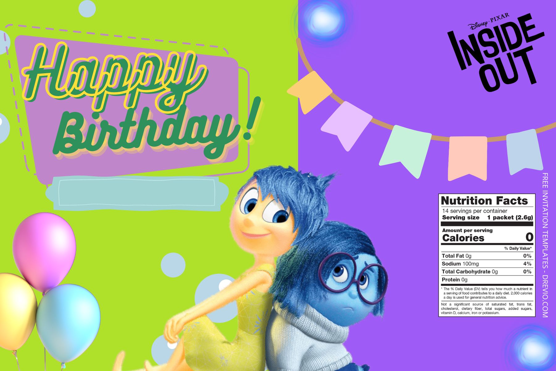 (Free) Inside Out Canva Birthday Water Bottle Labels One