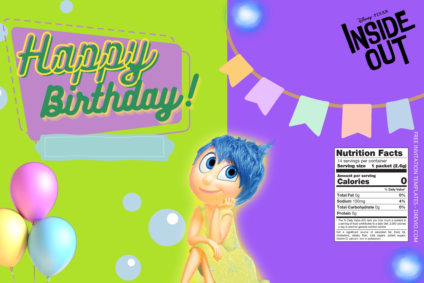 (Free) Inside Out Canva Birthday Water Bottle Labels Six
