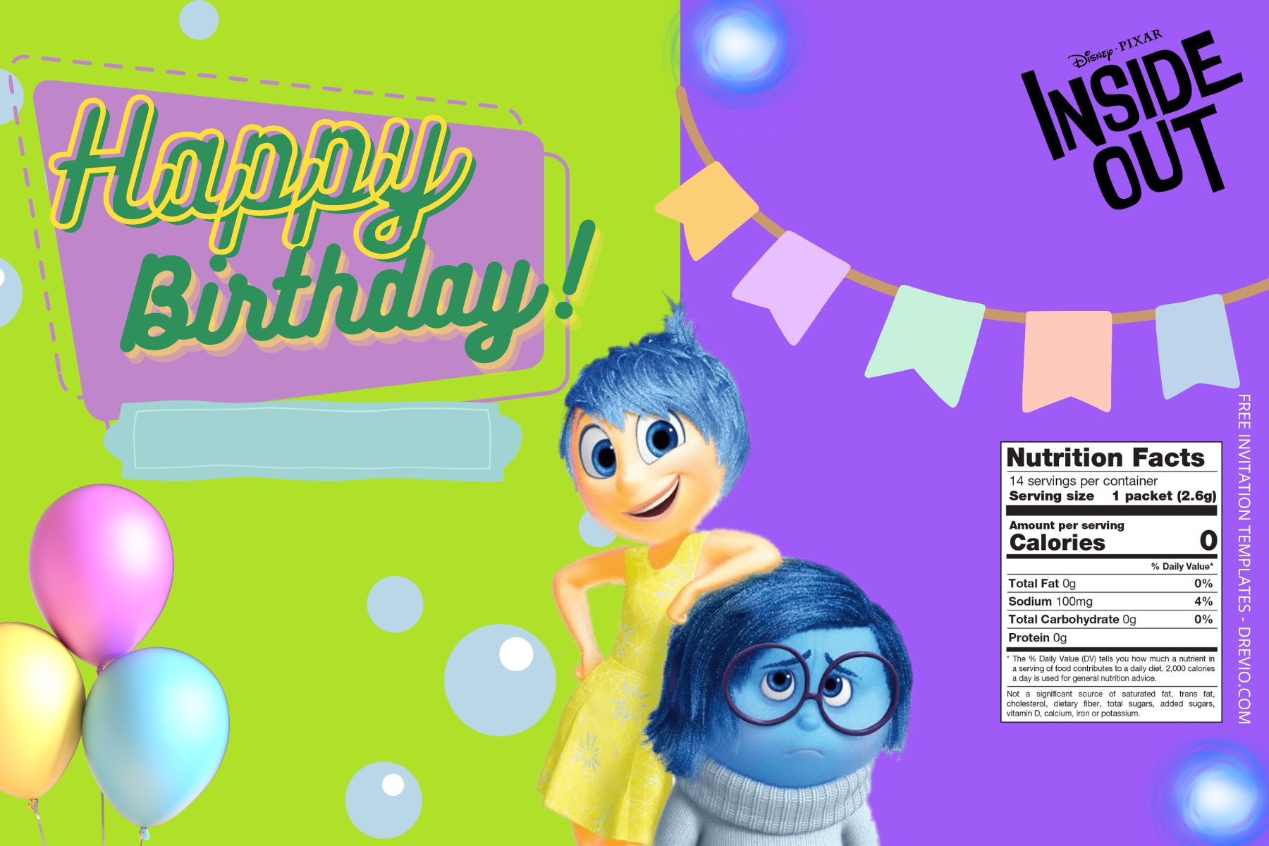 (Free) Inside Out Canva Birthday Water Bottle Labels Three