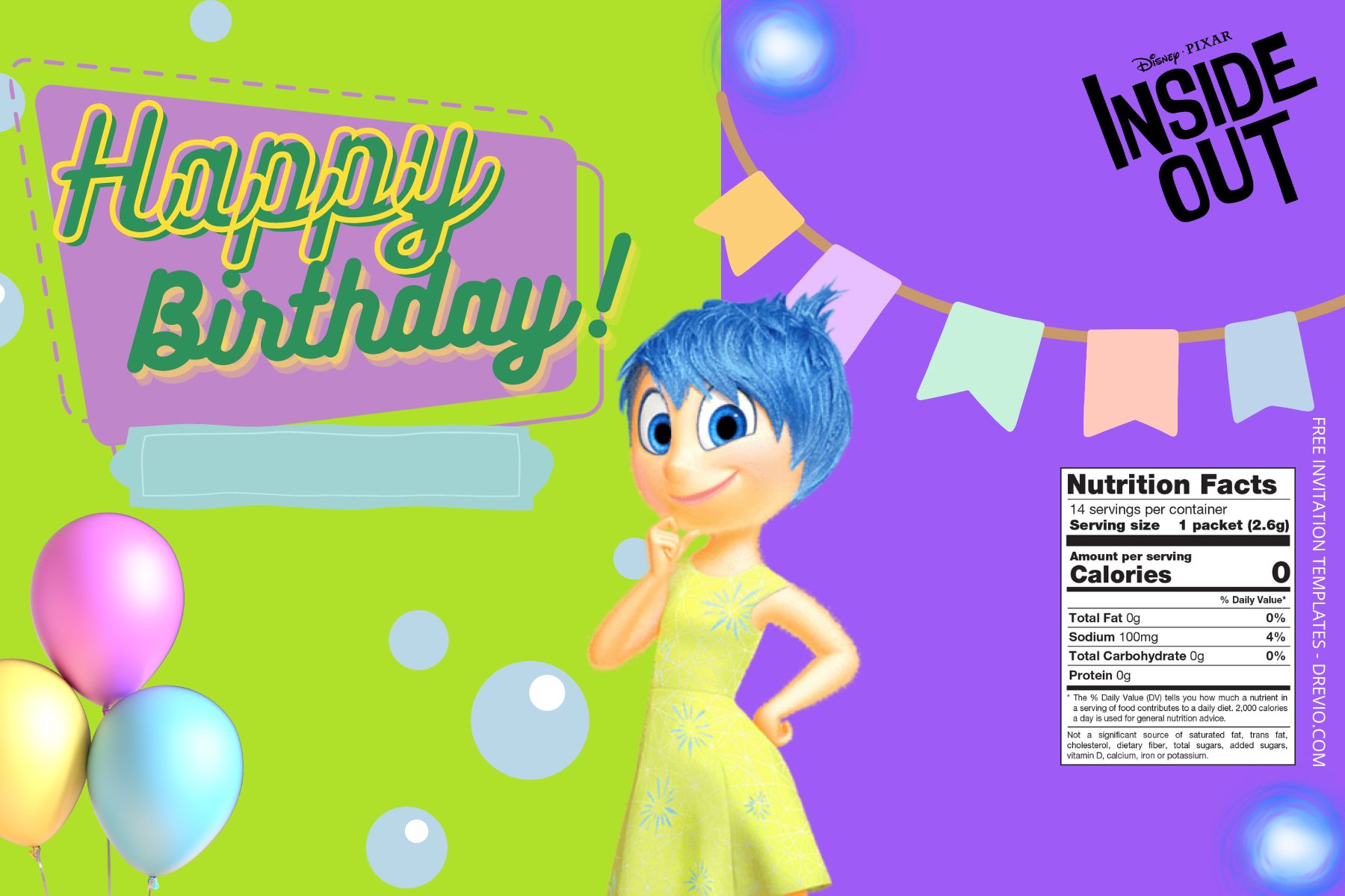 (Free) Inside Out Canva Birthday Water Bottle Labels Two