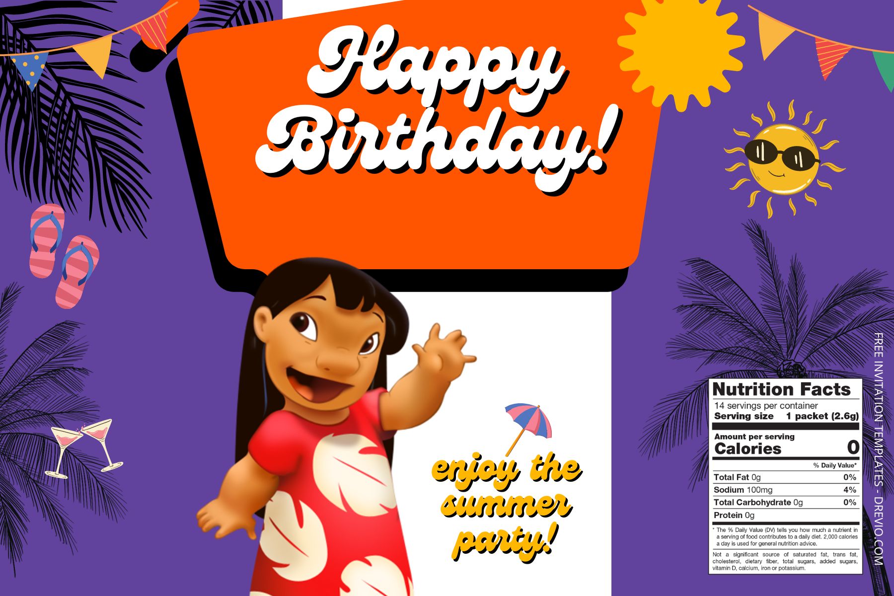 (Free) Lilo & Stitch Canva Birthday Water Bottle Labels Four