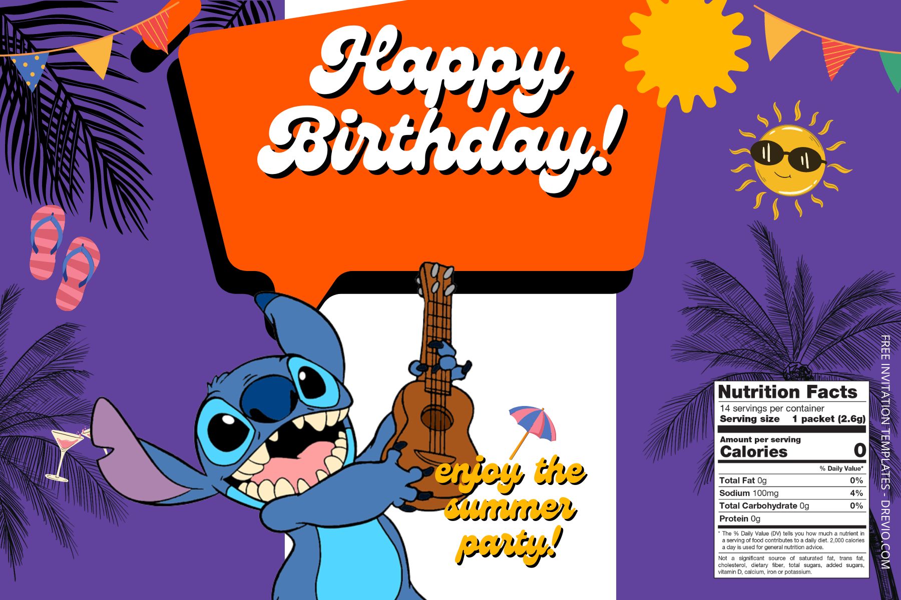 (Free) Lilo & Stitch Canva Birthday Water Bottle Labels Six