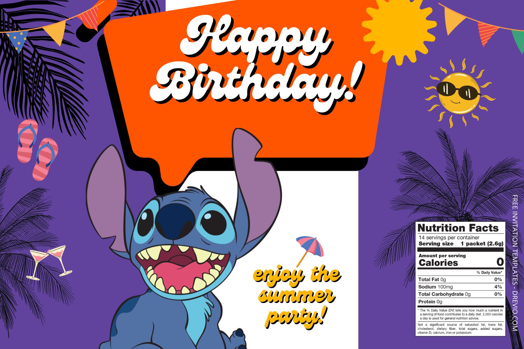 (Free) Lilo & Stitch Canva Birthday Water Bottle Labels Two