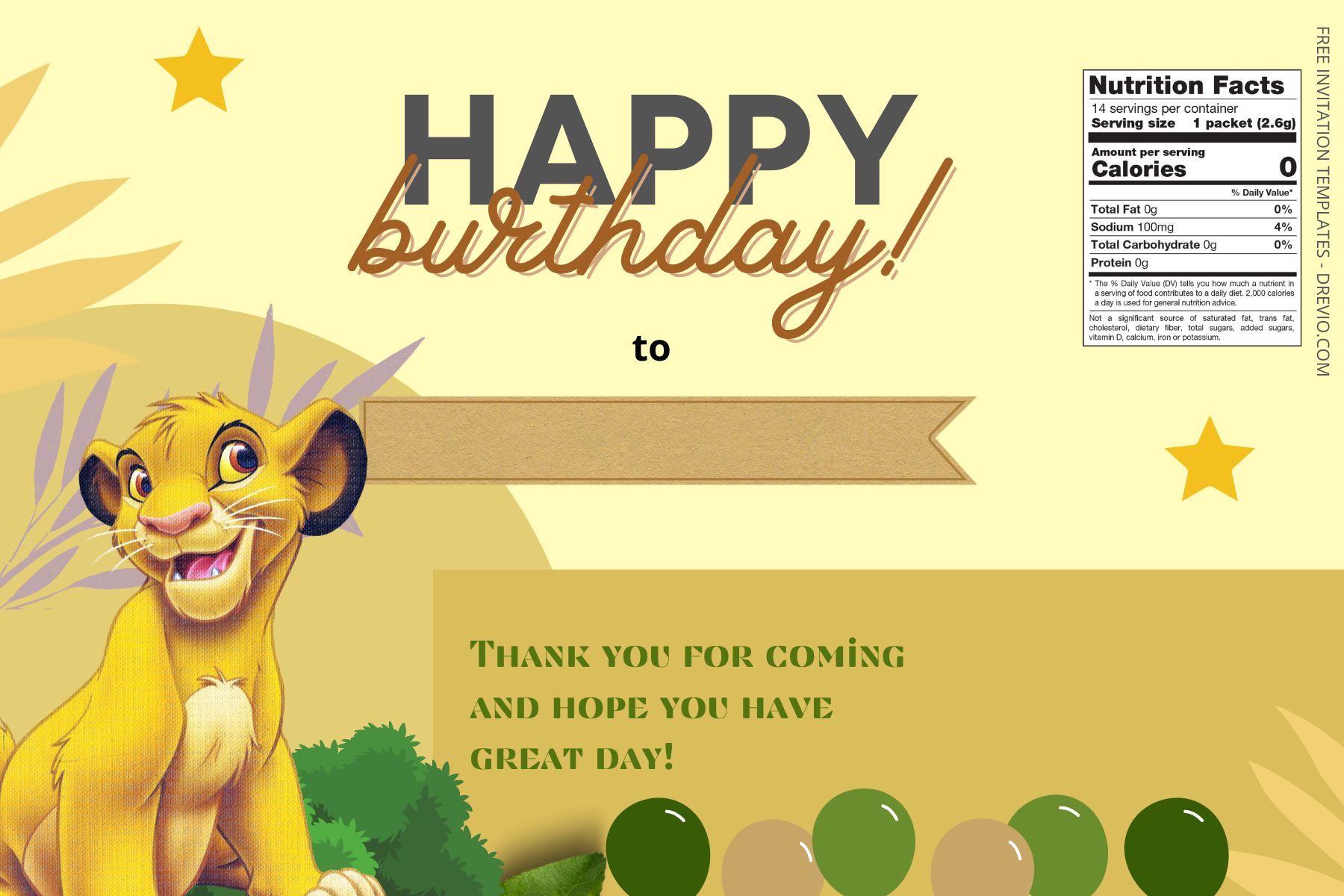 (Free) Lion King Canva Birthday Water Bottle Labels FIve