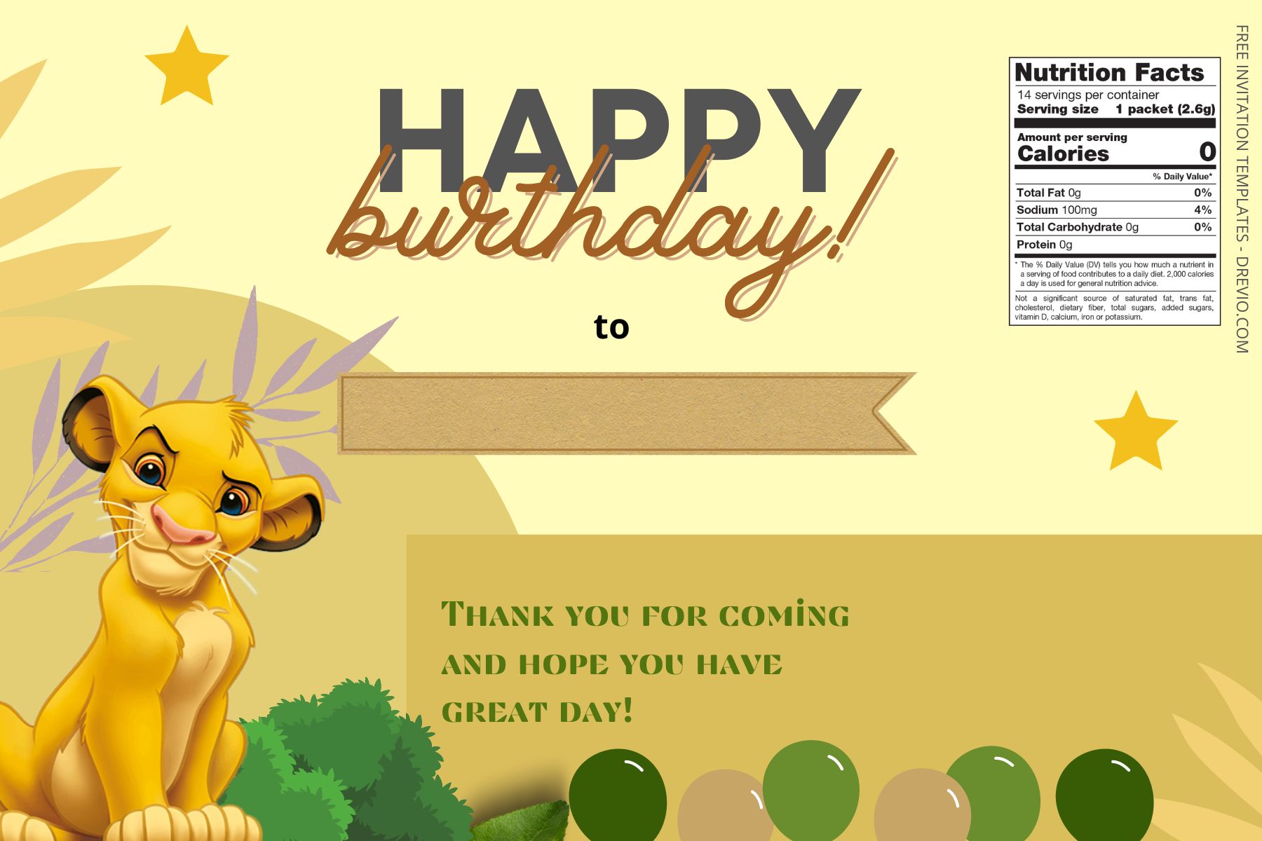 (Free) Lion King Canva Birthday Water Bottle Labels Three