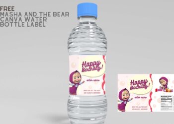 (Free) Masha And The Bear Canva Birthday Water Bottle Labels