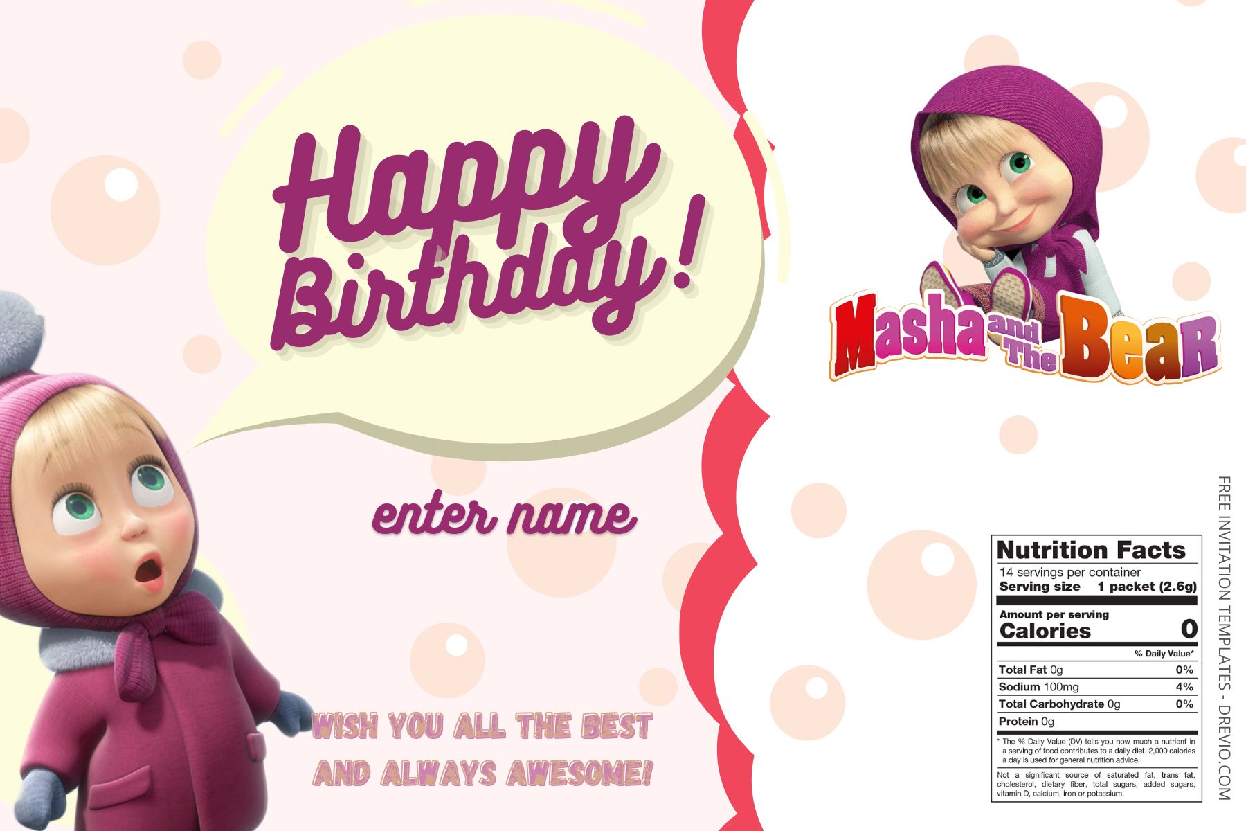 (Free) Masha And The Bear Canva Birthday Water Bottle Labels Five